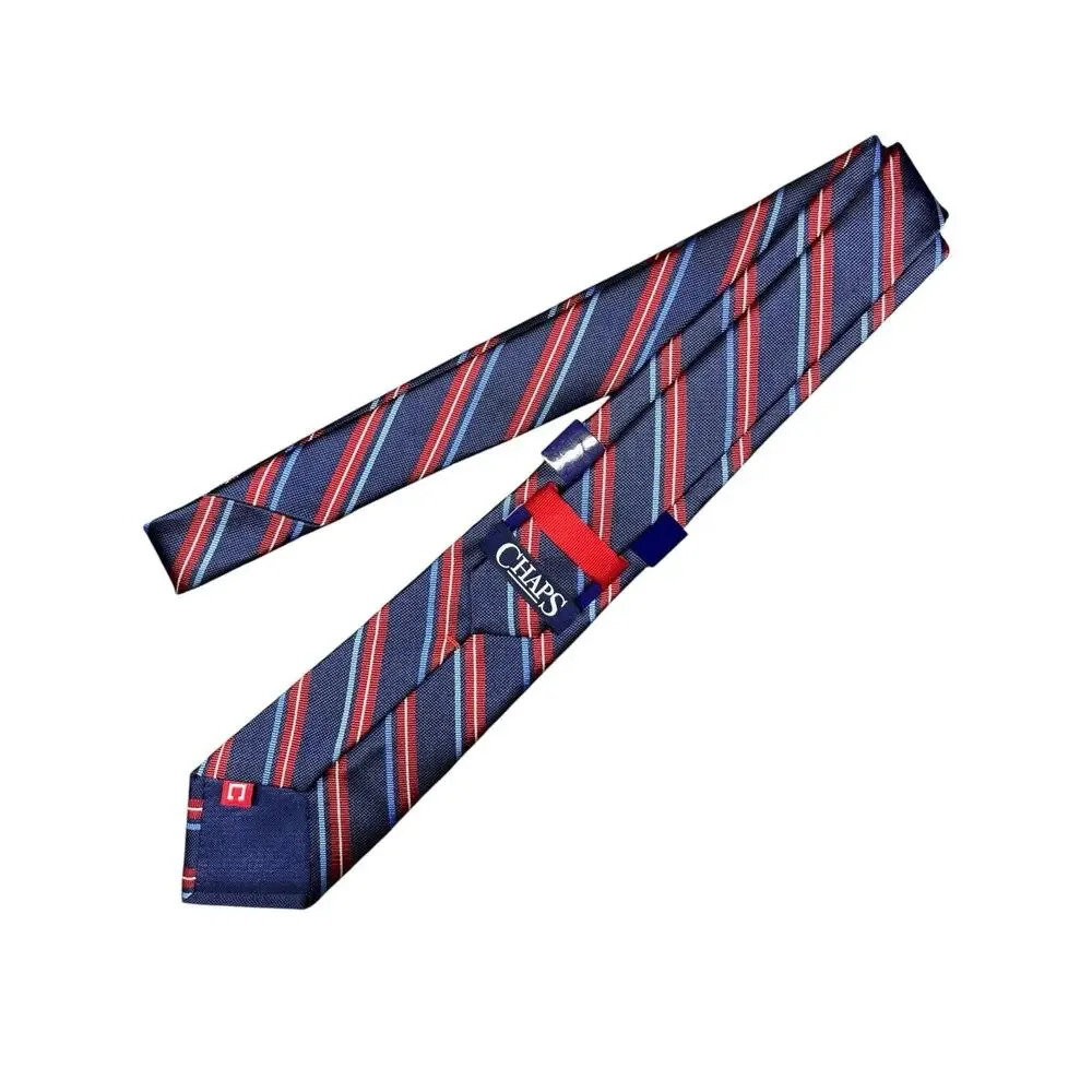 CHAPS Men’s Striped Necktie Navy Red Blue White 100% Polyester NWT